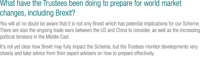 What have the Trustees been doing to prepare for world market changes, including Brexit  You will all no doubt be awa   