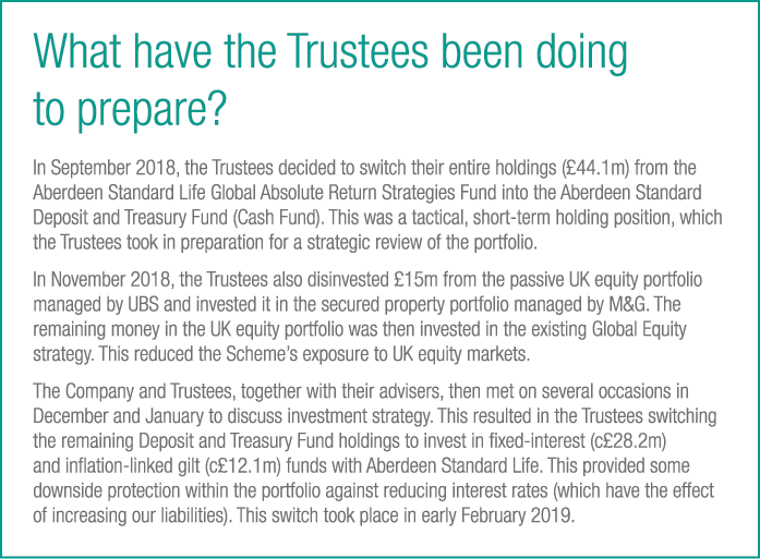 What have the Trustees been doing to prepare  In September 2018, the Trustees decided to switch their entire holdings   