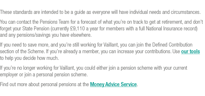 These standards are intended to be a guide as everyone will have individual needs and circumstances  You can contact    