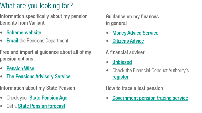 What are you looking for  Information specifically about my pension benefits from Vaillant   Scheme website   Email t   