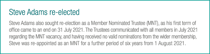 Steve Adams re-elected Steve Adams also sought re-election as a Member Nominated Trustee (MNT), as his first term of    