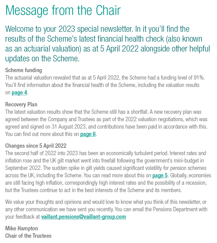 Message from the Chair Welcome to your 2023 special newsletter. In it you’ll find the results of the Scheme’s latest ...