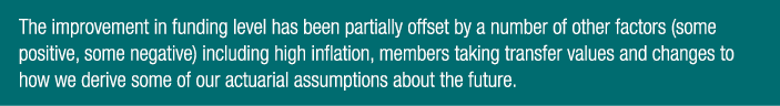 The improvement in funding level has been partially offset by a number of other factors (some positive, some negative...