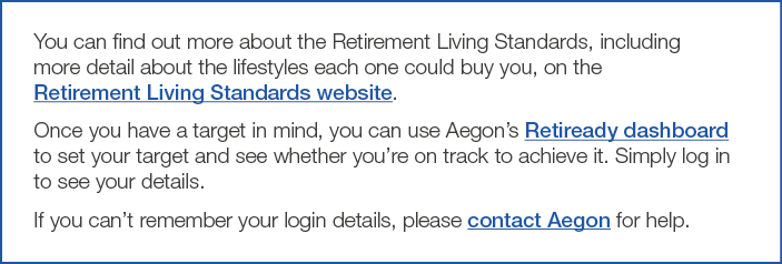 You can find out more about the Retirement Living Standards, including more detail about the lifestyles each one coul   