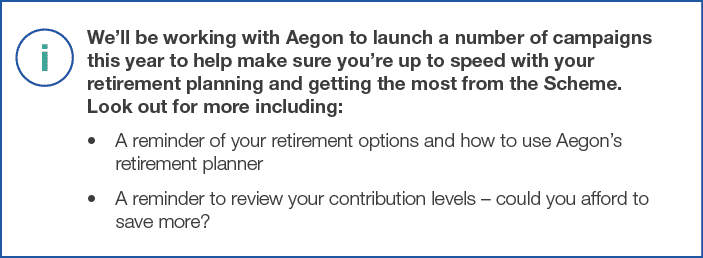 We ll be working with Aegon to launch a number of campaigns this year to help make sure you re up to speed with your    