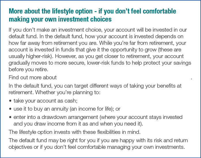 More about the lifestyle option - if you don t feel comfortable making your own investment choices If you don t make    